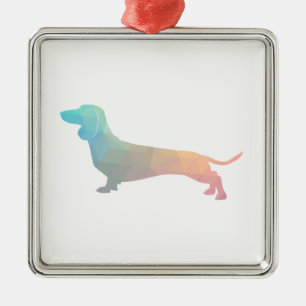 Dachshund Geometric Pattern Silhouette Metal Tree Decoration