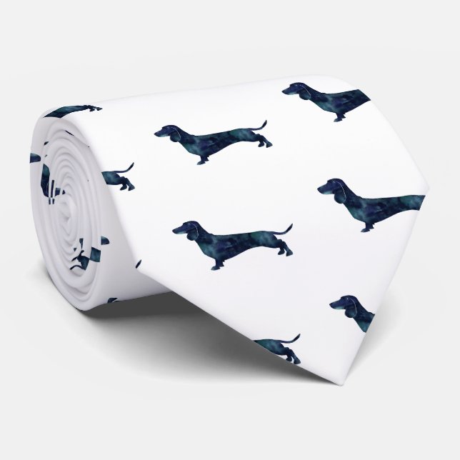 Dachshund Geometric Pattern Silhouette Tie (Rolled)
