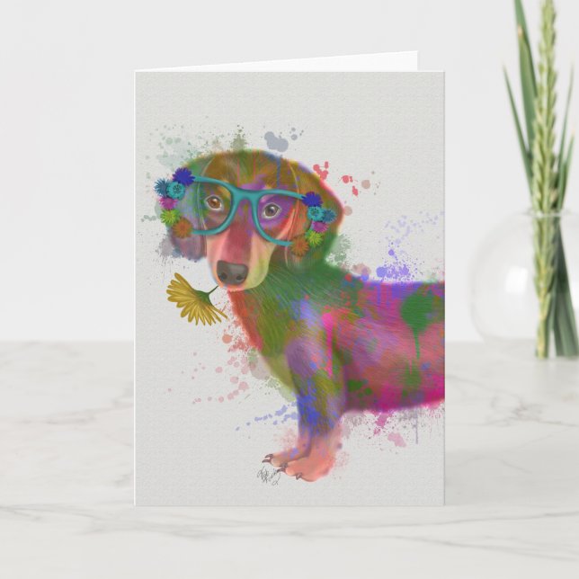 Dachshund & Glasses Rainbow Splash Card (Front)