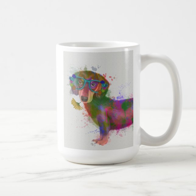 Dachshund & Glasses Rainbow Splash Coffee Mug (Right)