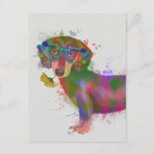 Dachshund & Glasses Rainbow Splash Postcard