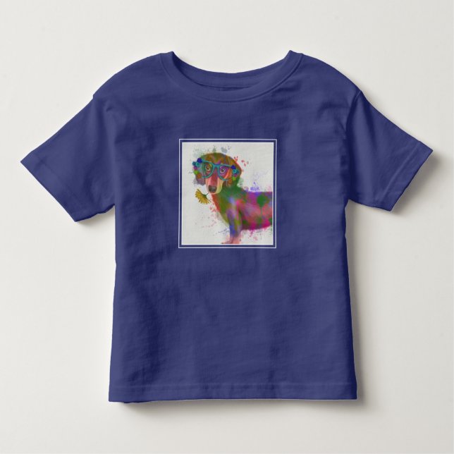 Dachshund & Glasses Rainbow Splash Toddler T-Shirt (Front)