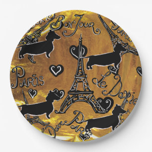 Dachshund Gold Paper Plate