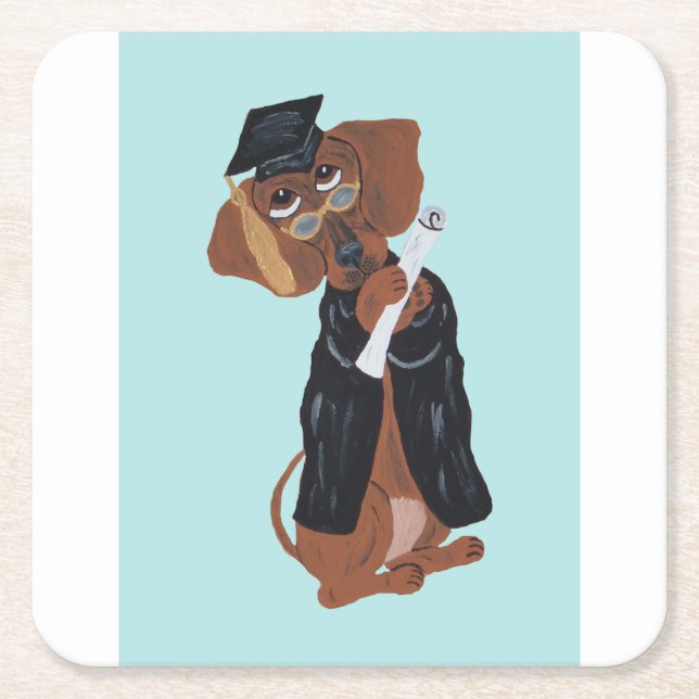Dachshund Graduate Square Paper Coaster (Front)