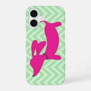 Dachshund + Green Chevron iPhone 16 Case