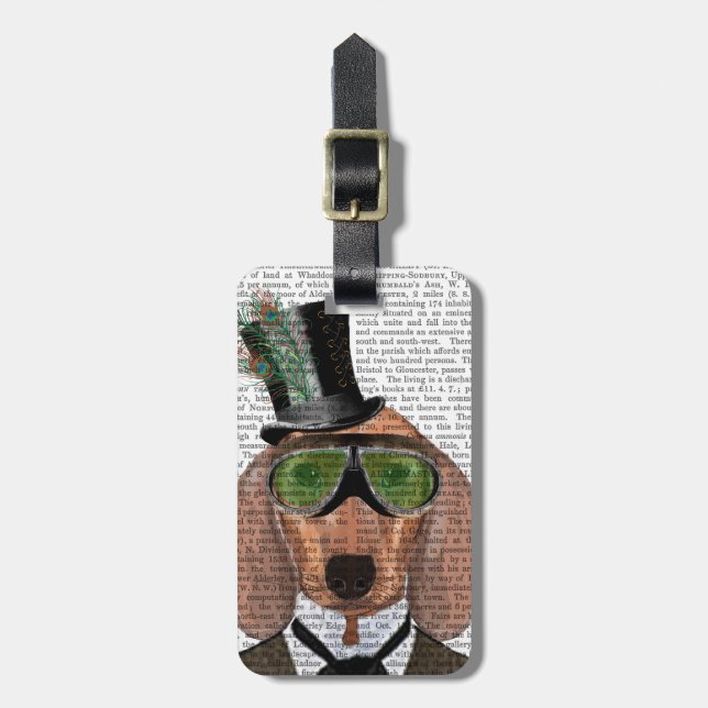 Dachshund Green Goggles Top Hat Luggage Tag (Front Vertical)