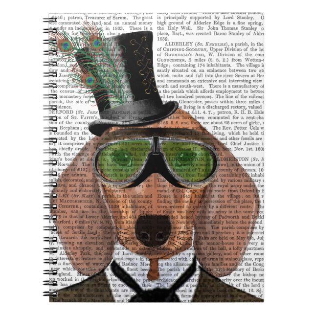 Dachshund Green Goggles Top Hat Spiral Notebook (Front)