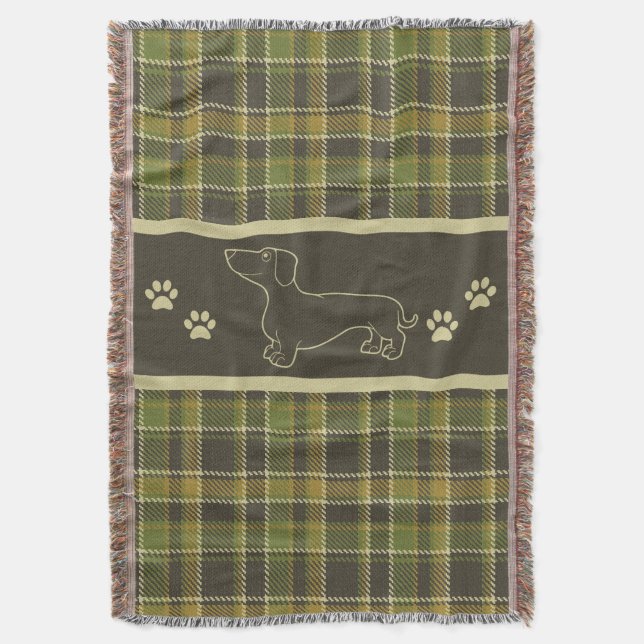 Dachshund Green Plaid Throw Blanket (Front Vertical)