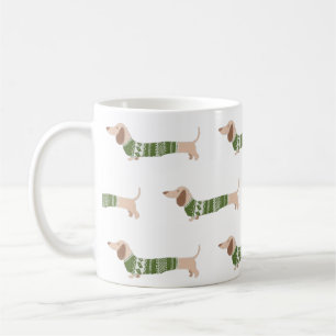 Dachshund Green Ugly Christmas Sweater Pattern Coffee Mug