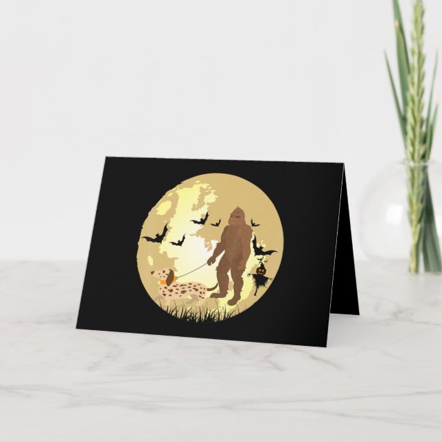 Dachshund Halloween Bigfoot Walking A Dachshund Card (Front)