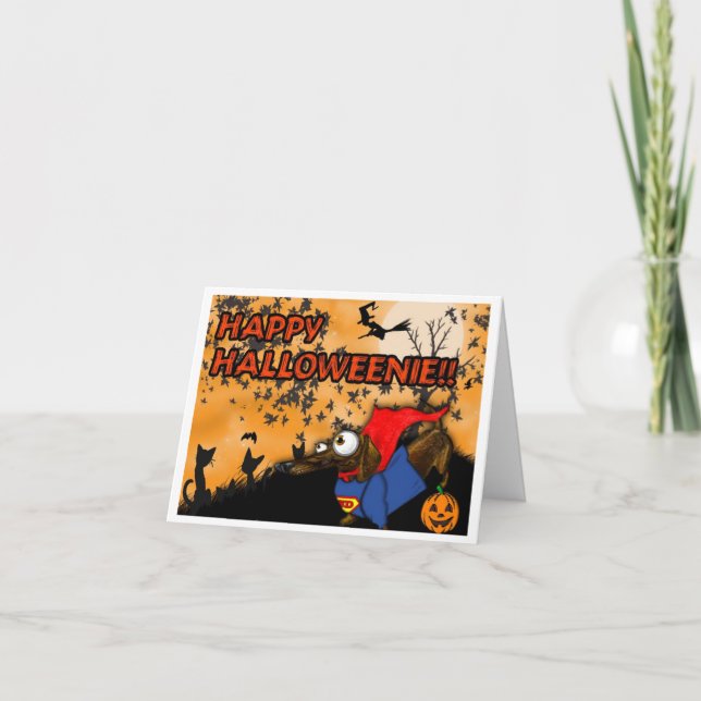 Dachshund Halloween Card Batdog and Superdog (Front)