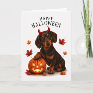 Dachshund Halloween Devil Dog Card
