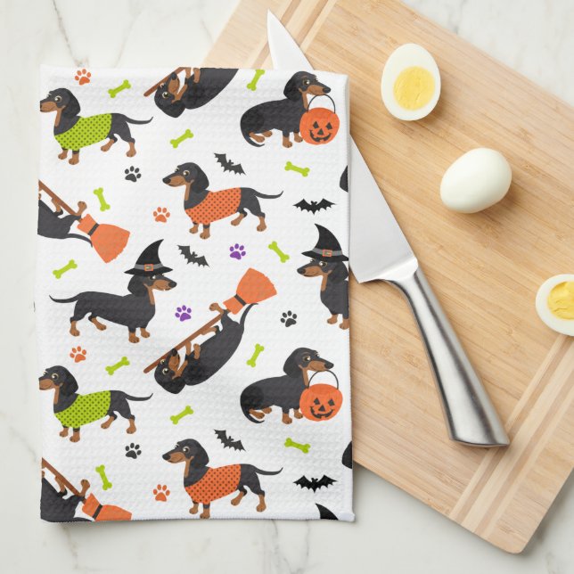 Dachshund Halloween Kitchen Towel (Quarter Fold)
