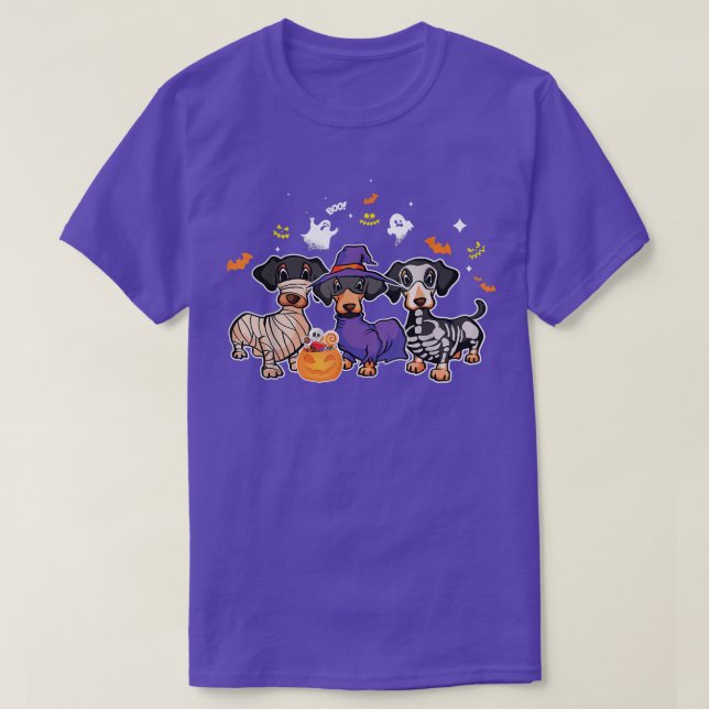 Dachshund Halloween Pumpkin Spooky Mummy Skeleton  T-Shirt (Design Front)
