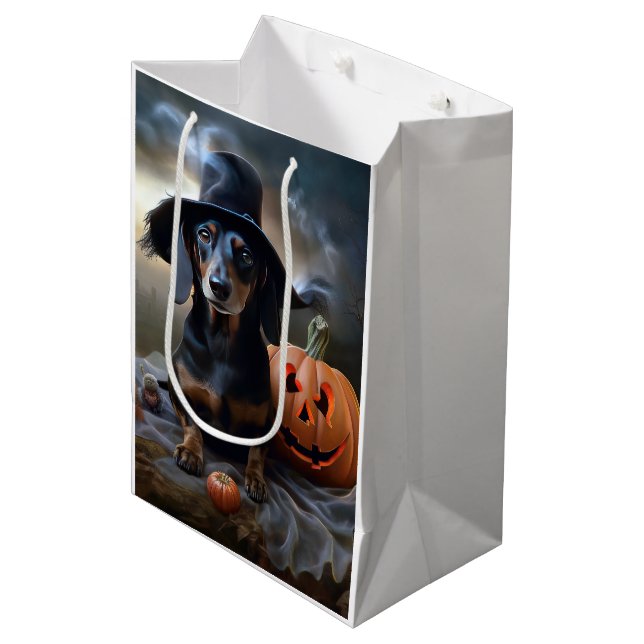 Dachshund Halloween Scary Medium Gift Bag (Front Angled)