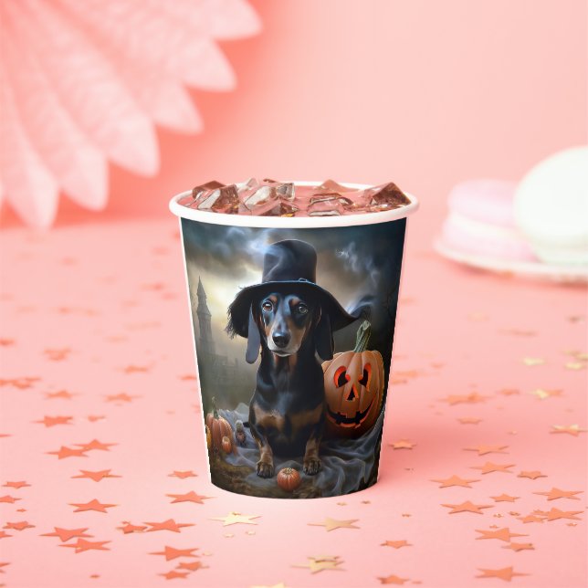 Dachshund Halloween Scary Paper Cups (Insitu)