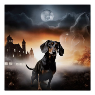 Dachshund Halloween Scary Poster