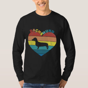 Dachshund Halloween Vintage Sunset Heart T-Shirt