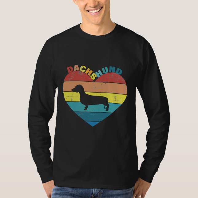 Dachshund Halloween Vintage Sunset Heart T-Shirt (Front)
