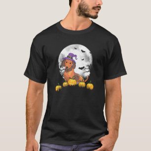 Dachshund Halloween Wiener Dog Witch Pumpkin Moon T-Shirt