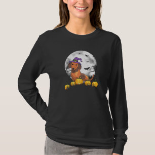 Dachshund Halloween Wiener Dog Witch Pumpkin Moon T-Shirt