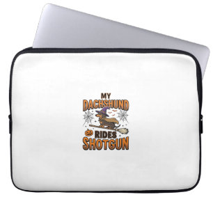 Dachshund Halloween Witch Broom Rides Shotgun Shir Laptop Sleeve