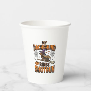 Dachshund Halloween Witch Broom Rides Shotgun Shir Paper Cups
