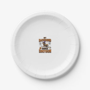 Dachshund Halloween Witch Broom Rides Shotgun Shir Paper Plate