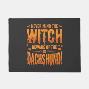 Dachshund Halloween Witch Warning Typography Vecto Doormat