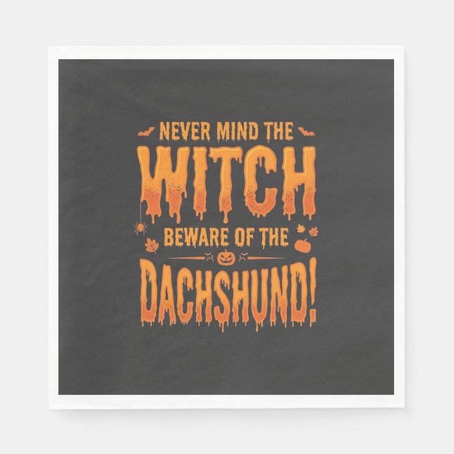 Dachshund Halloween Witch Warning Typography Vecto Napkin (Front)