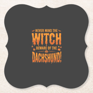 Dachshund Halloween Witch Warning Typography Vecto Paper Coaster