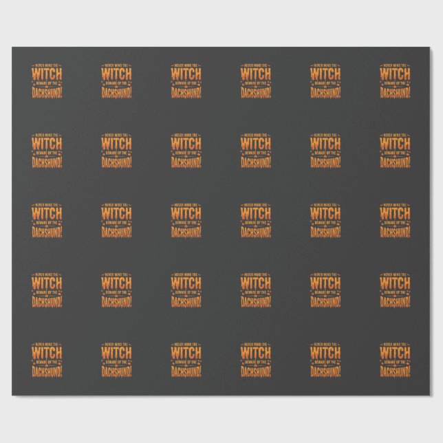 Dachshund Halloween Witch Warning Typography Vecto Wrapping Paper (Flat)