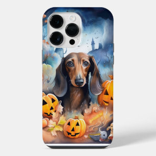 Dachshund Halloween With Pumpkins Scary iPhone 14 Pro Max Case