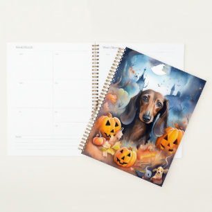 Dachshund Halloween With Pumpkins Scary Planner