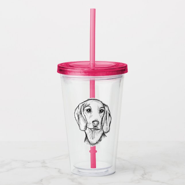 dachshund hand drawn sketch black white puppy dog  acrylic tumbler (Front)