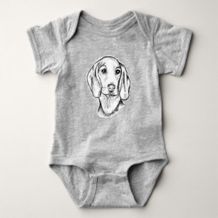 dachshund hand drawn sketch black white puppy dog  baby bodysuit