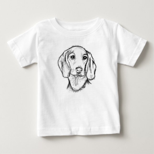 dachshund hand drawn sketch black white puppy dog  baby T-Shirt (Front)