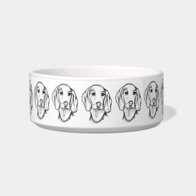 dachshund hand drawn sketch black white puppy dog  bowl (Front)