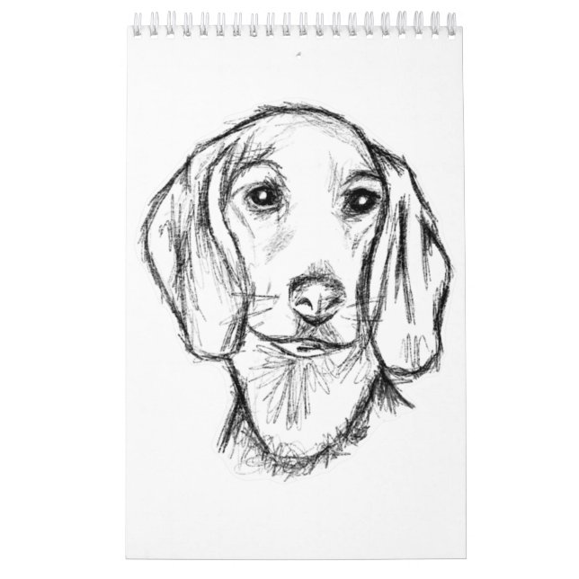 dachshund hand drawn sketch black white puppy dog  calendar (Cover)