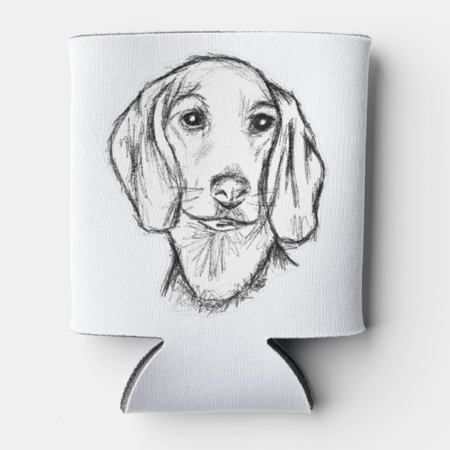 dachshund hand drawn sketch black white puppy dog  can cooler (Front)