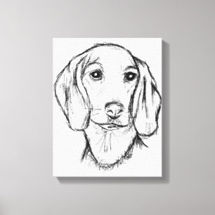 dachshund hand drawn sketch black white puppy dog canvas print