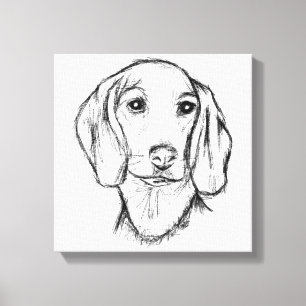 dachshund hand drawn sketch black white puppy dog canvas print