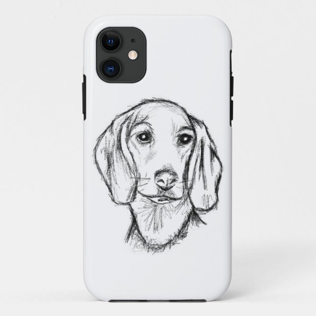 dachshund hand drawn sketch black white puppy dog  Case-Mate iPhone case (Back)