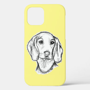 dachshund hand drawn sketch black white puppy dog iPhone 12 case
