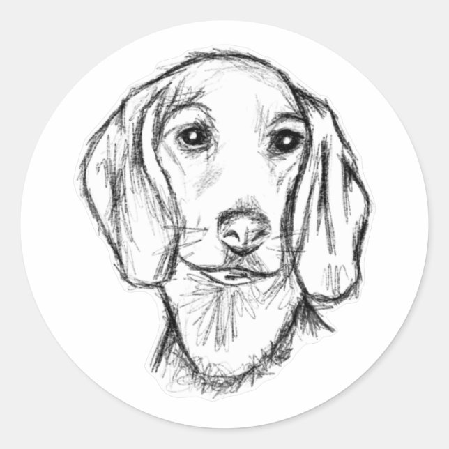 dachshund hand drawn sketch black white puppy dog  classic round sticker (Front)
