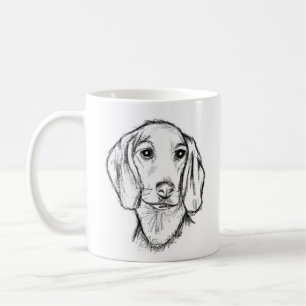 dachshund hand drawn sketch black white puppy dog coffee mug