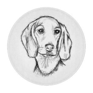 dachshund hand drawn sketch black white puppy dog  cutting board