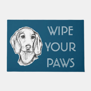 dachshund hand drawn sketch black white puppy dog doormat