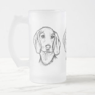 dachshund hand drawn sketch black white puppy dog frosted glass beer mug
