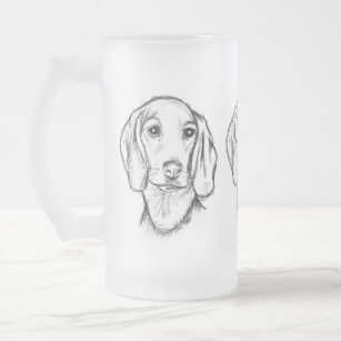 dachshund hand drawn sketch black white puppy dog  frosted glass beer mug